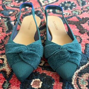 Rothy's Teal Pointed Slingback Flats with Knot Detail